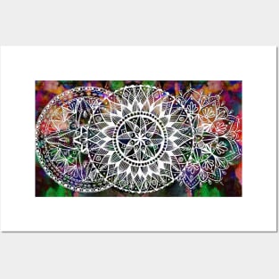 White Ink Triple Mandala Posters and Art